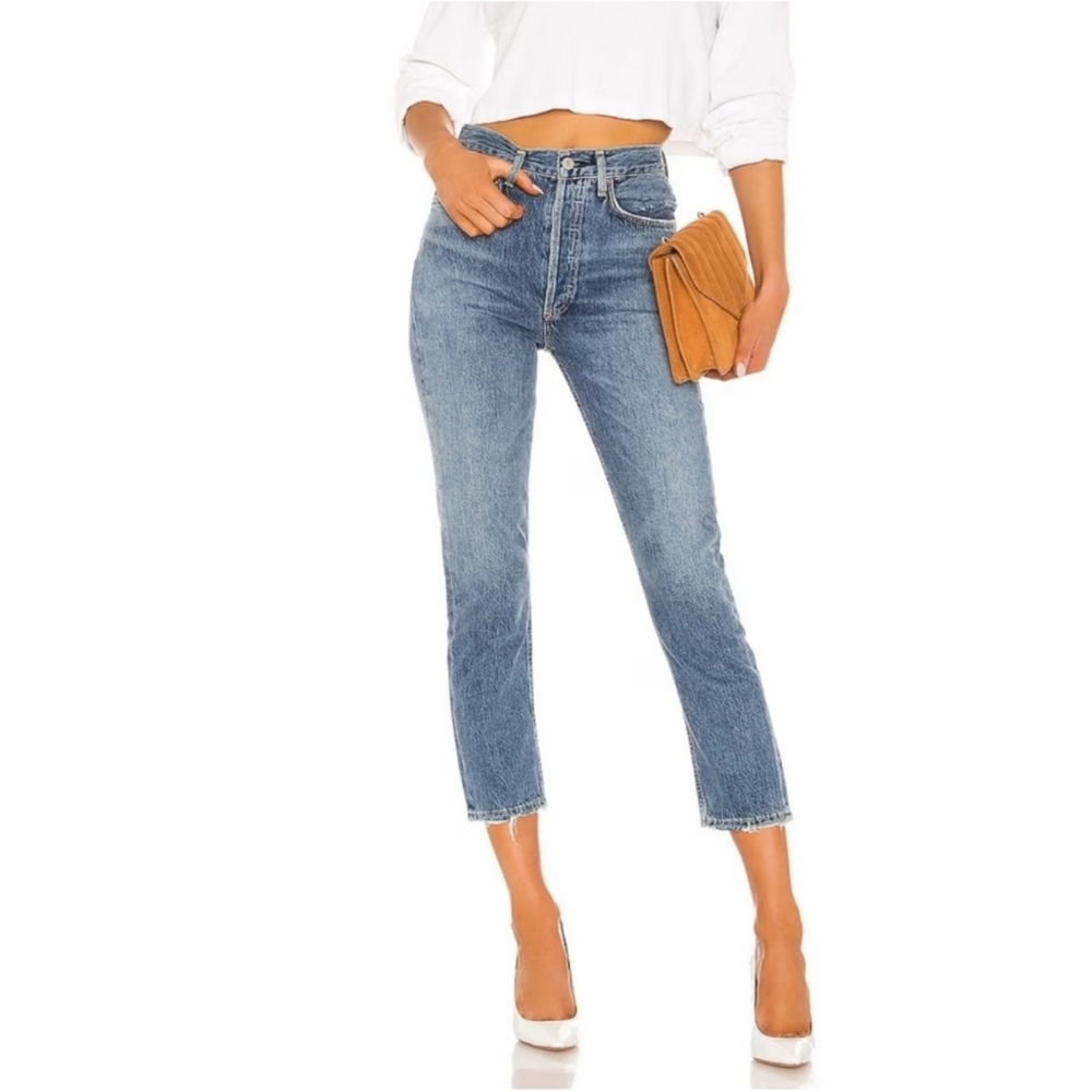 AGOLDE Riley High Rise Button Fly Straight Crop Jeans 25